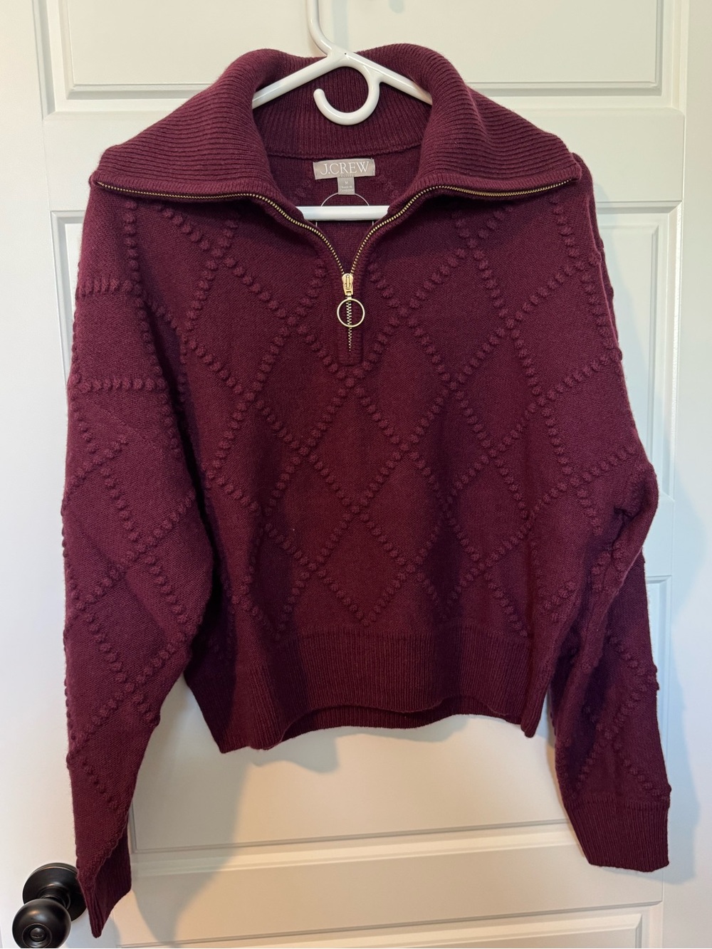 NWT J. Crew 100% Lambswool Quarter Zip Sweater, Maroon, Size Medium